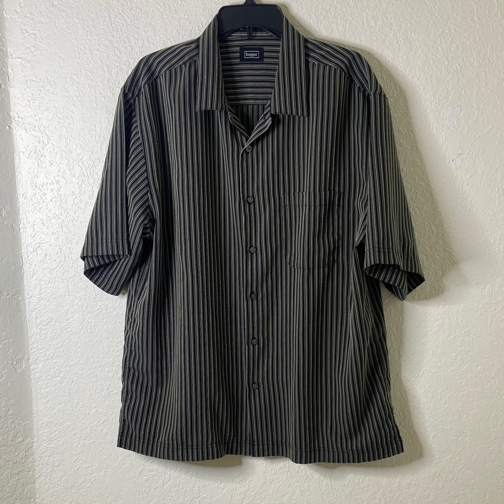 Haggar Black and Gray Striped Casual Button-Down Shirt